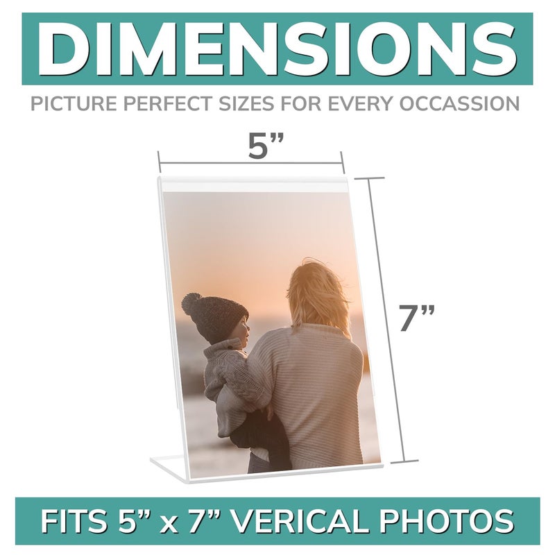 pbf PHOTO BOOTH FRAMES pbf 5x7 Acrylic Sign Holder | 5 x 7 Vertical Stand Up Slanted Sign Holder | Acrylic Stands for Display | Clear Picture Frame, Menu Table Top Stand, Plastic Flyer Holder (12-Pack) - Image 2